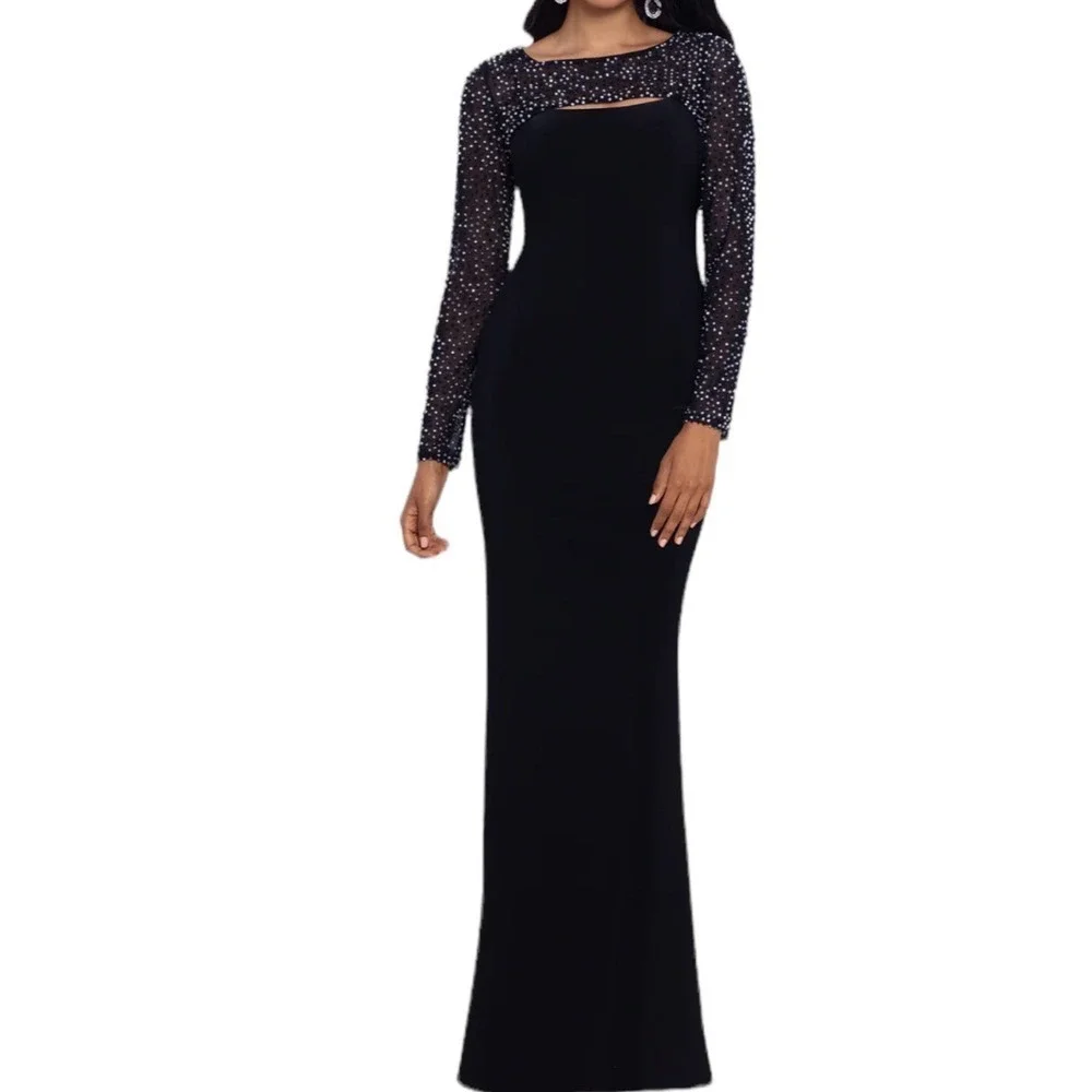 New Women’s Betsey And Adam Haisley Long Jersey Knit Beaded Dress Size 8